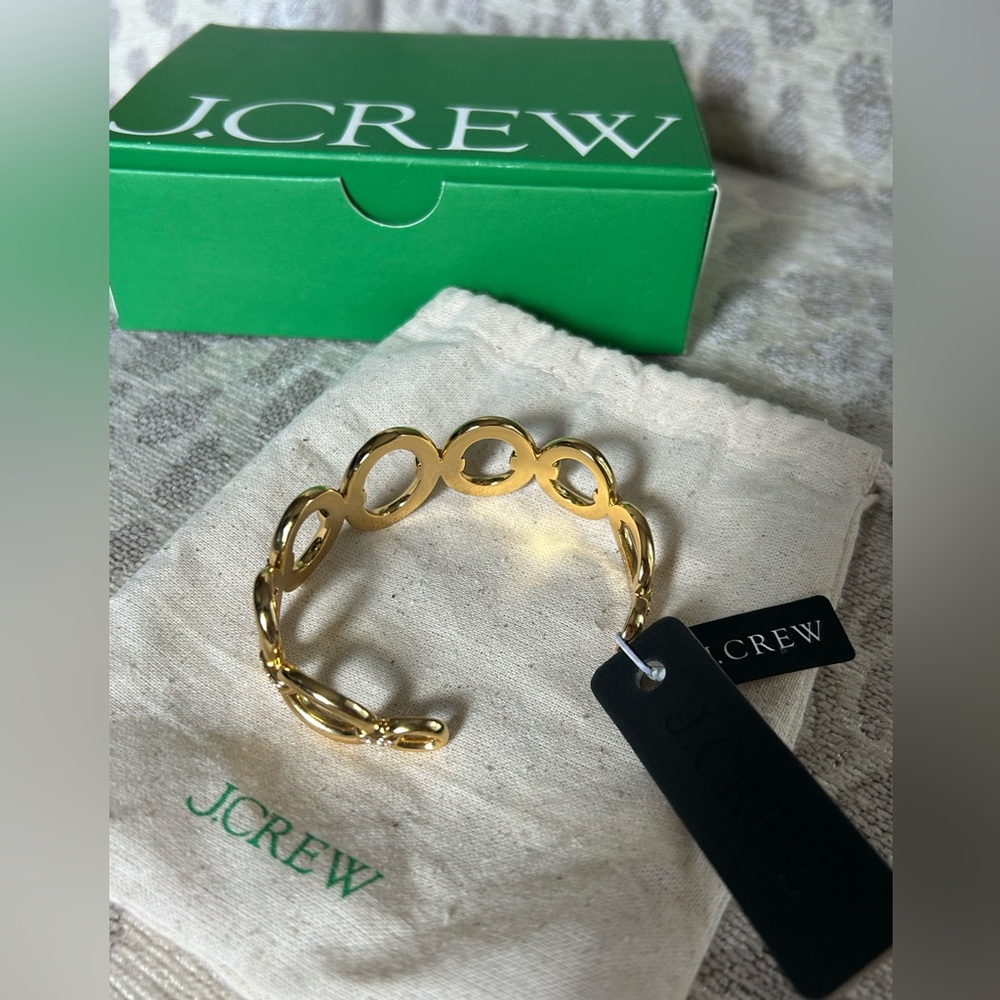 NEW J.Crew Gold Cuff Bracelet with Crystal Rhinestone accent Tag~Bag&Box - Picture 3 of 8